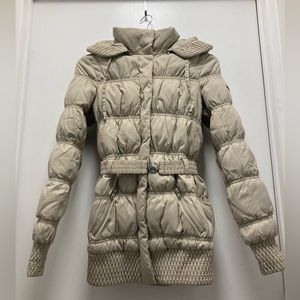 MANGO Beige Puffer Winter Jacket with Hood and Belt, XS